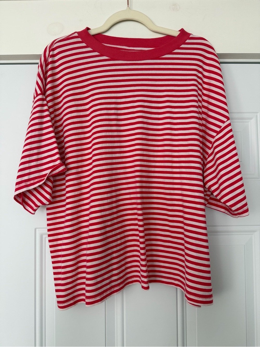 FP Movement by Free People Red and White Striped Short Sleeve Tee